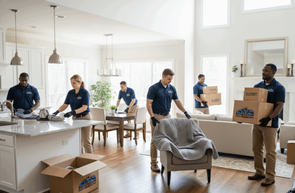Licensed movers packing and protecting furniture in Northern Virginia