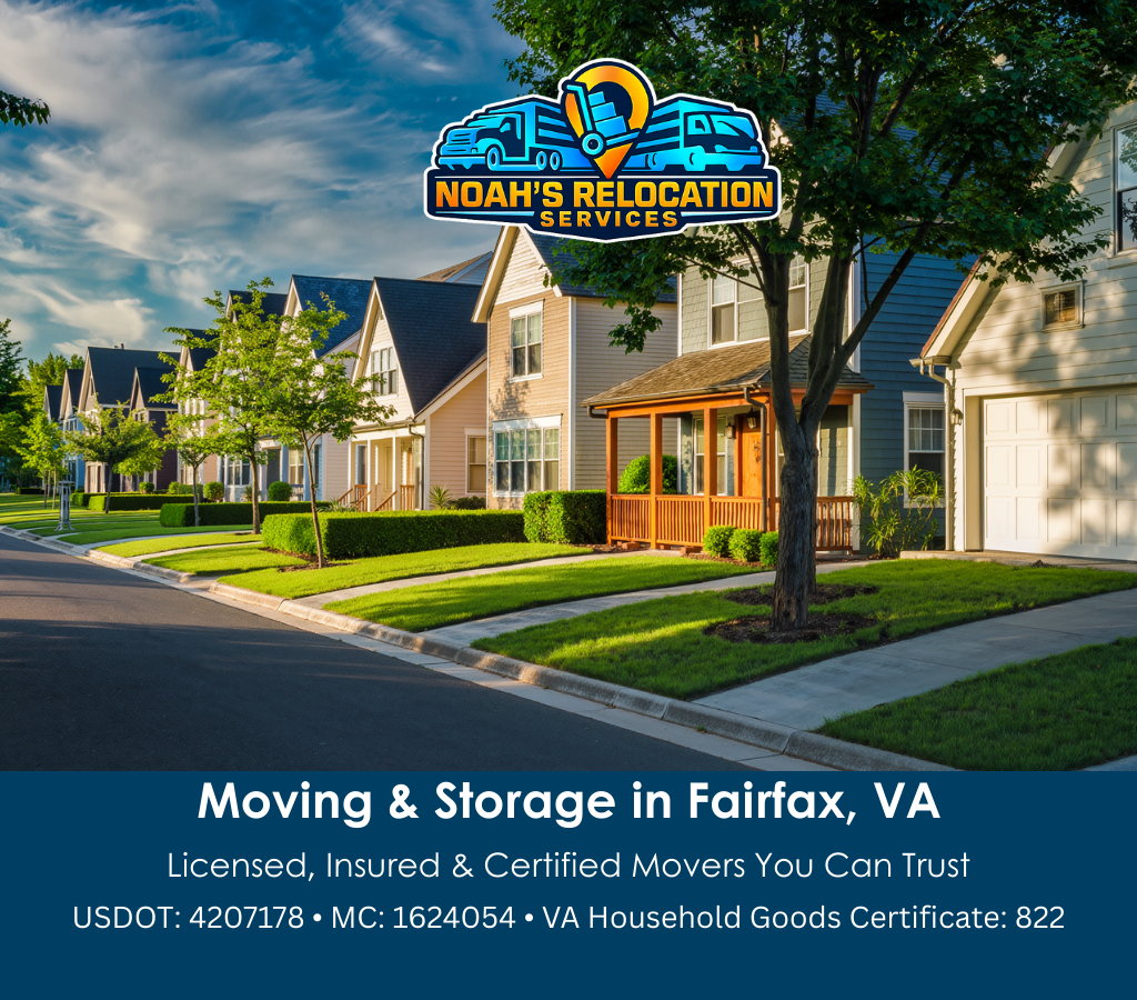 “Licensed and insured movers in Fairfax, VA — Noah’s Relocation Services providing local, long-distance, interstate, residential, and commercial moving services.”
