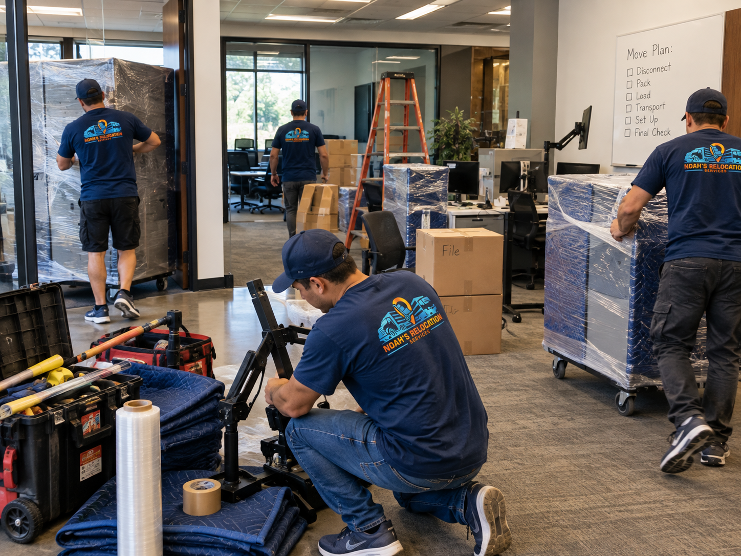 Professional office movers handling office furniture in Northern Virginia