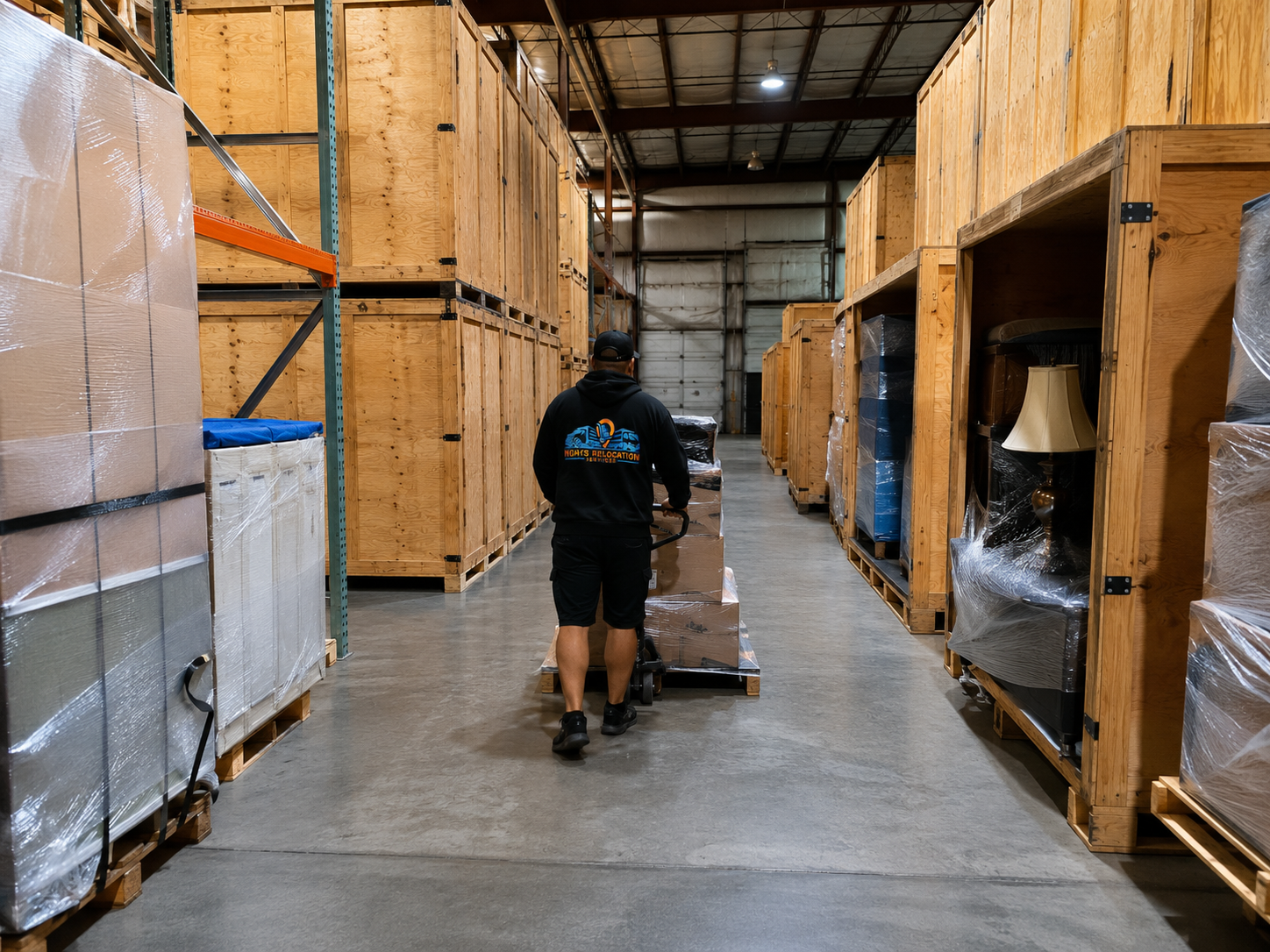 Professional warehouse movers handling business furniture and equipment in Northern Virginia