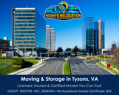 “Licensed and insured movers in Tysons Corner VA — Noah’s Relocation Services providing local, long-distance, interstate, residential, and commercial moving services.”